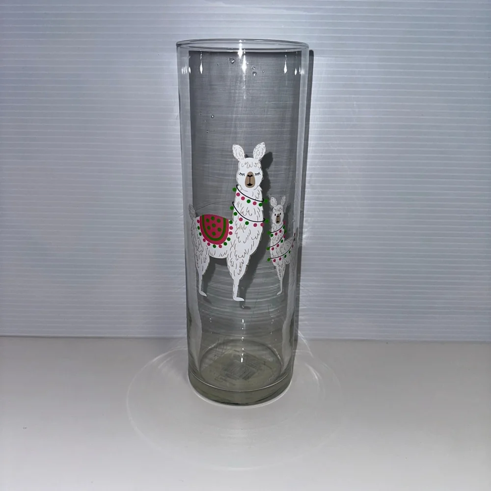 Mainstays Glass Vase Clear/Pink with Llamas Design 10 in